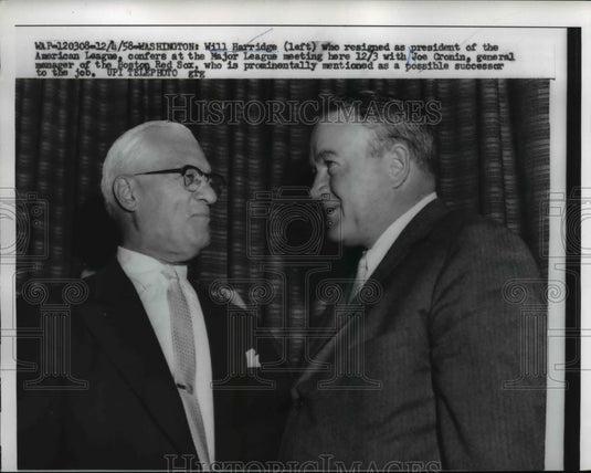 1958 Press Photo American League President Will Harridge, Joe Cronin of Red Sox - Historic Images