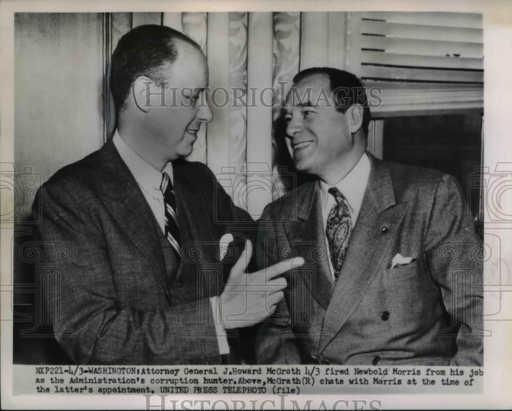 1952 Press Photo Attorney General J Howard McGrath and Newbold Morris - Historic Images