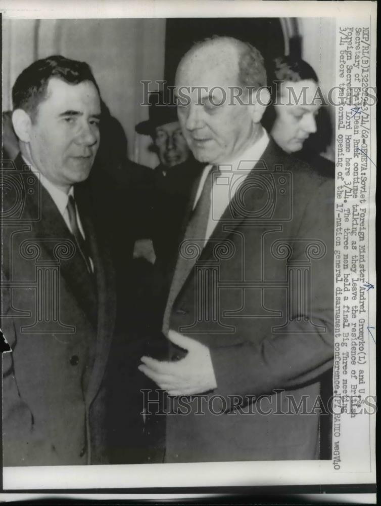 1962 Press Photo Soviet Foreign Minister Andrei Gromyko and Dean Rusk - Historic Images