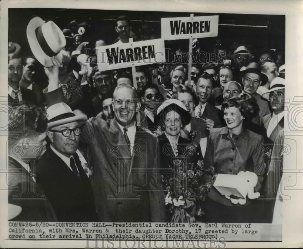 1948 Press Photo California Governor Earl Warren, Family &amp; Supporters Campaign - Historic Images