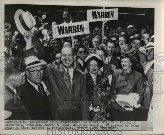 1948 Press Photo California Governor Earl Warren, Family & Supporters Campaign - Historic Images