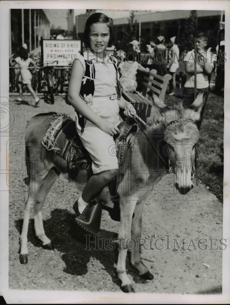 1956 Press Photo Judy Van Schaack on Pedro the donkey - nee45753 - Historic Images