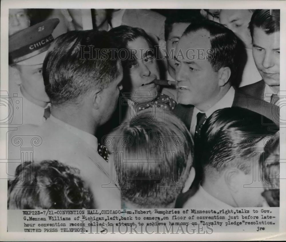 1952 Press Photo Chicago convention MN Sen Hubert Humphrey,Gov Williams Mich - Historic Images