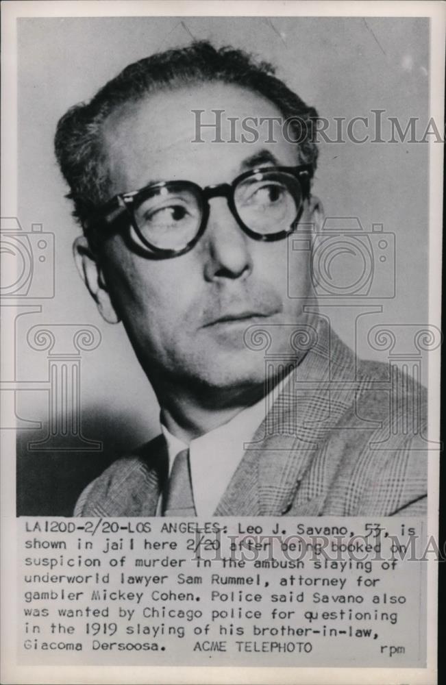 1931 Press Photo Los Angeles Leo J Savano in jail on suspicion of murder. - Historic Images