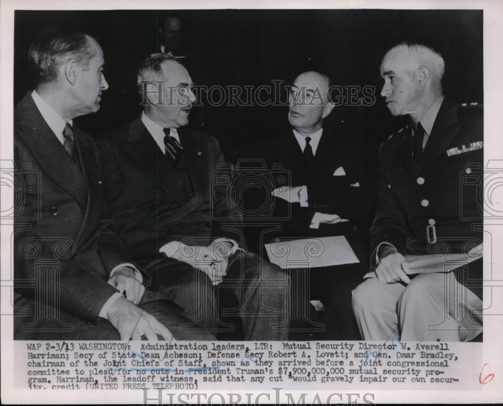 1952 Press Photo Wash DC Averell HArriman, Sec of State Dean Acheson,Defense Sec - Historic Images