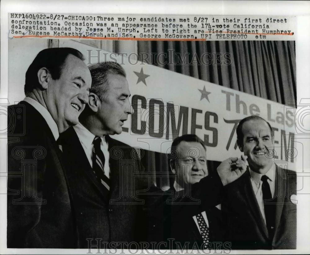 1968 Press Photo VP Humphrey, Sen. Eugene McCarthy, Unruh, Sen. McGovern - Historic Images