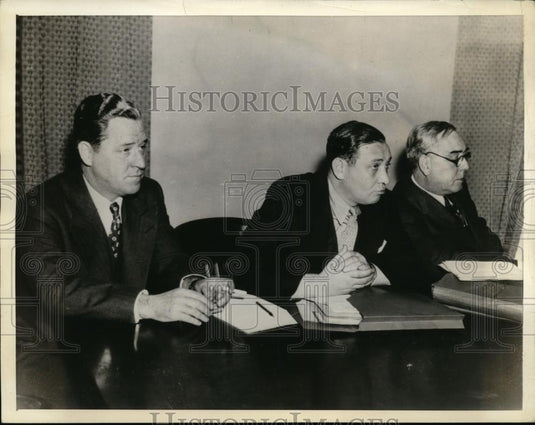 1938 Press Photo Major Thomas Lanphier, J Alfred Levu & J Bruce Kremer in Court - Historic Images