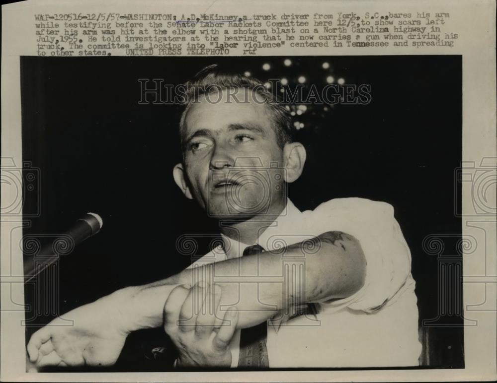 1957 Press Photo AD McKinney Truck Driver Testifying at Senate Rackets Committee - Historic Images