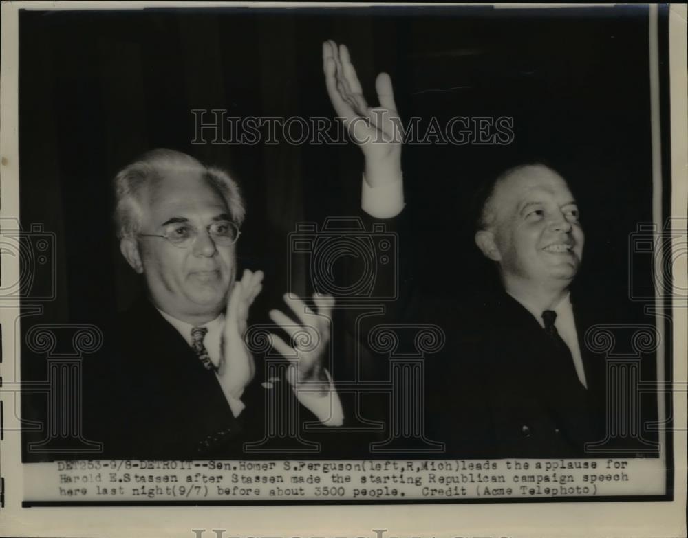 1948 Press Photo Sen Homer Ferguson leads applause for Harold Stassen - Historic Images