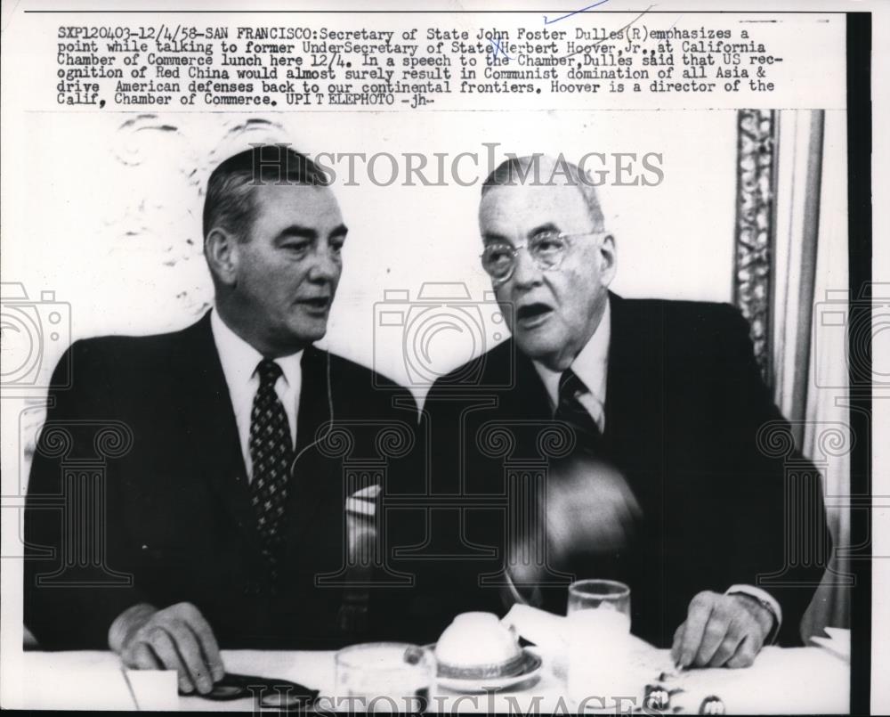 1958 Press Photo Secretary of State John Foster Dullas &amp; Undersecretary Hoover - Historic Images