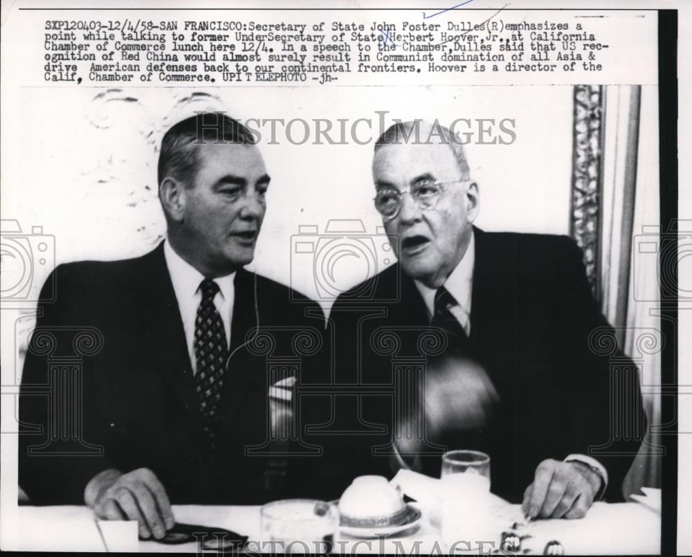 1958 Press Photo Secretary of State John Foster Dullas & Undersecretary Hoover - Historic Images