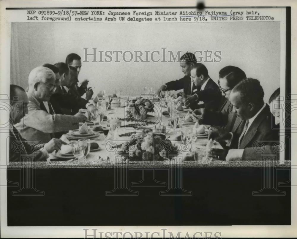 1957 Press Photo Japanese Foreign Minister Aiichiro Fujiyama Abab UN Delegates - Historic Images