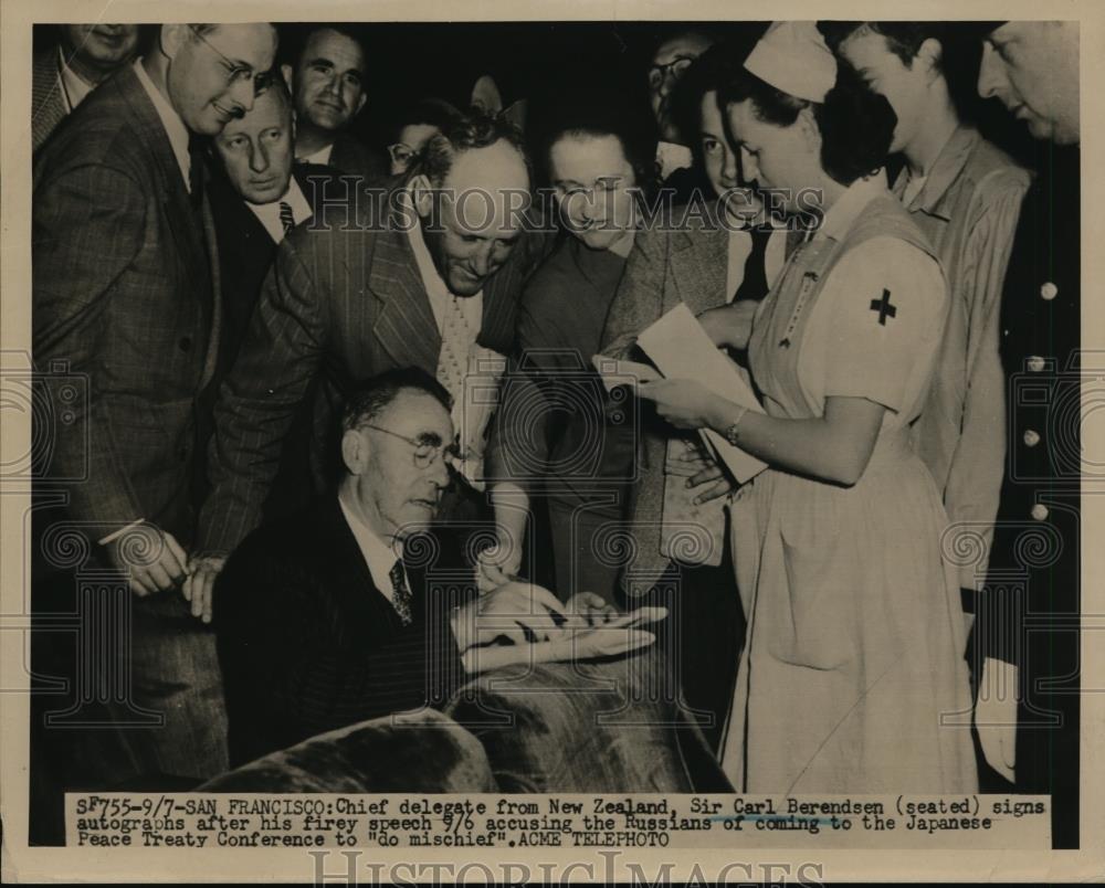 1951 Press Photo San Francisco, Chief Delegate From New Zealand, Carl Berendsen. - Historic Images