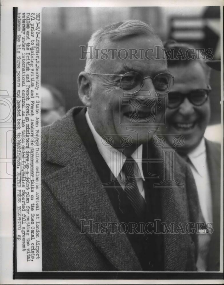 1956 Press Photo London US Sec State John Dulles Suez Canal talks British/France - Historic Images