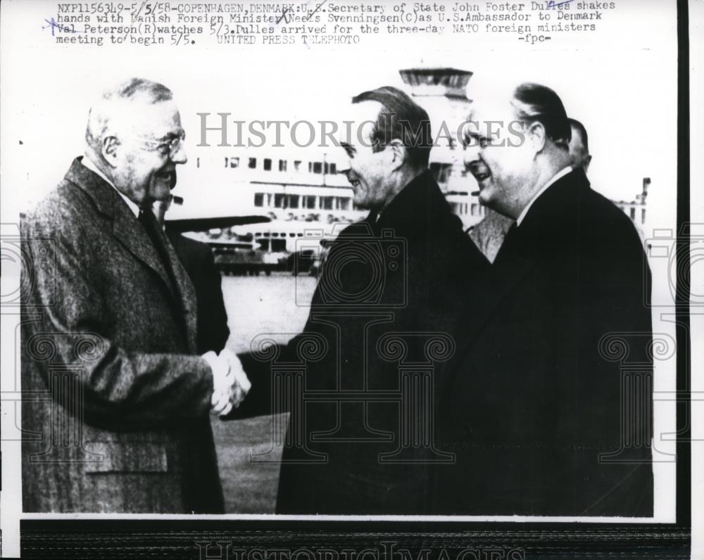 1958 Press Photo Secretary of State John Foster Dullas &amp; Danish Foreign Minister - Historic Images