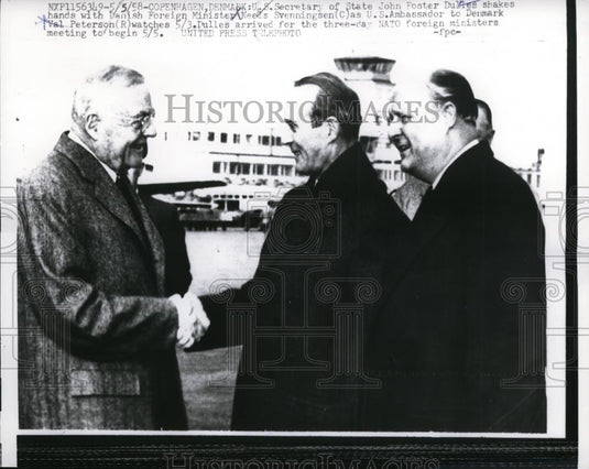 1958 Press Photo Secretary of State John Foster Dullas & Danish Foreign Minister - Historic Images