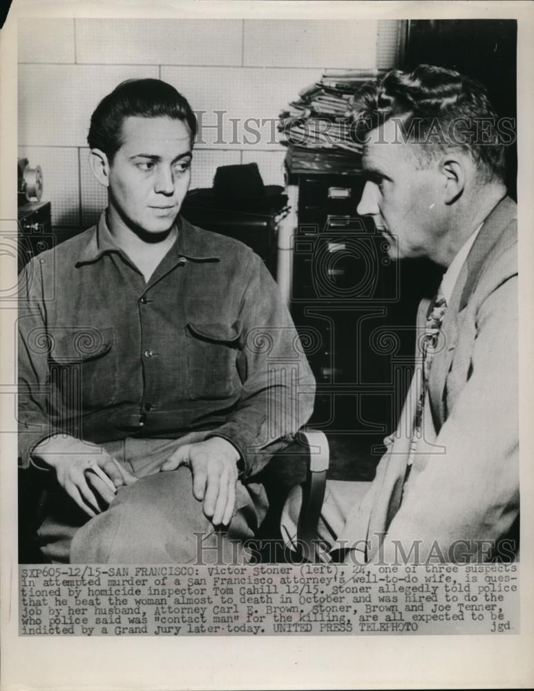 1952 Press Photo California Murder Suspect Victor Stoner, Inspector Tom Cahill - Historic Images