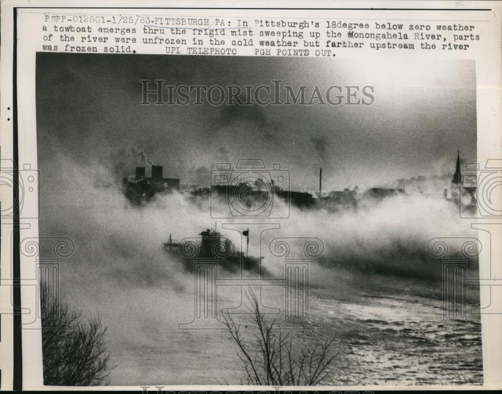 1963 Press Photo Frozen Mist of Monongahela River, Pittsburgh Pennsylvania - Historic Images