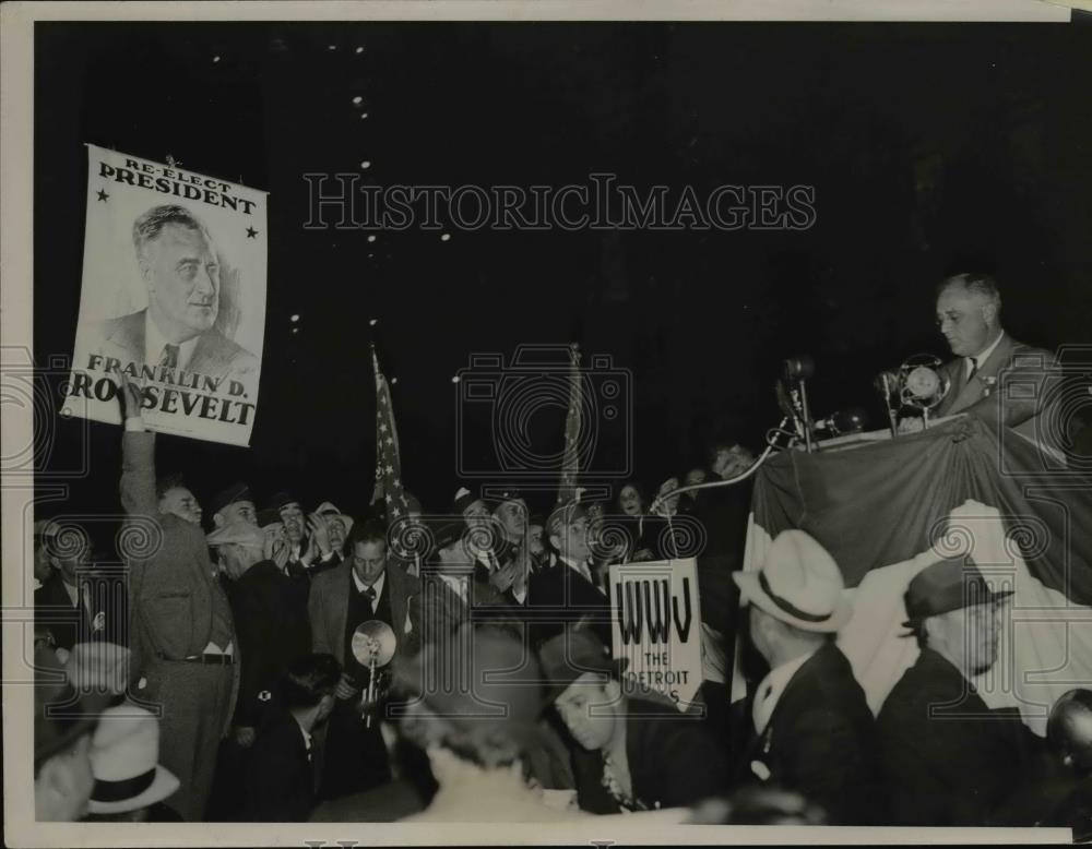 1936 Press Photo President Franklin Roosevelt Speaking in Detroit Michigan - Historic Images