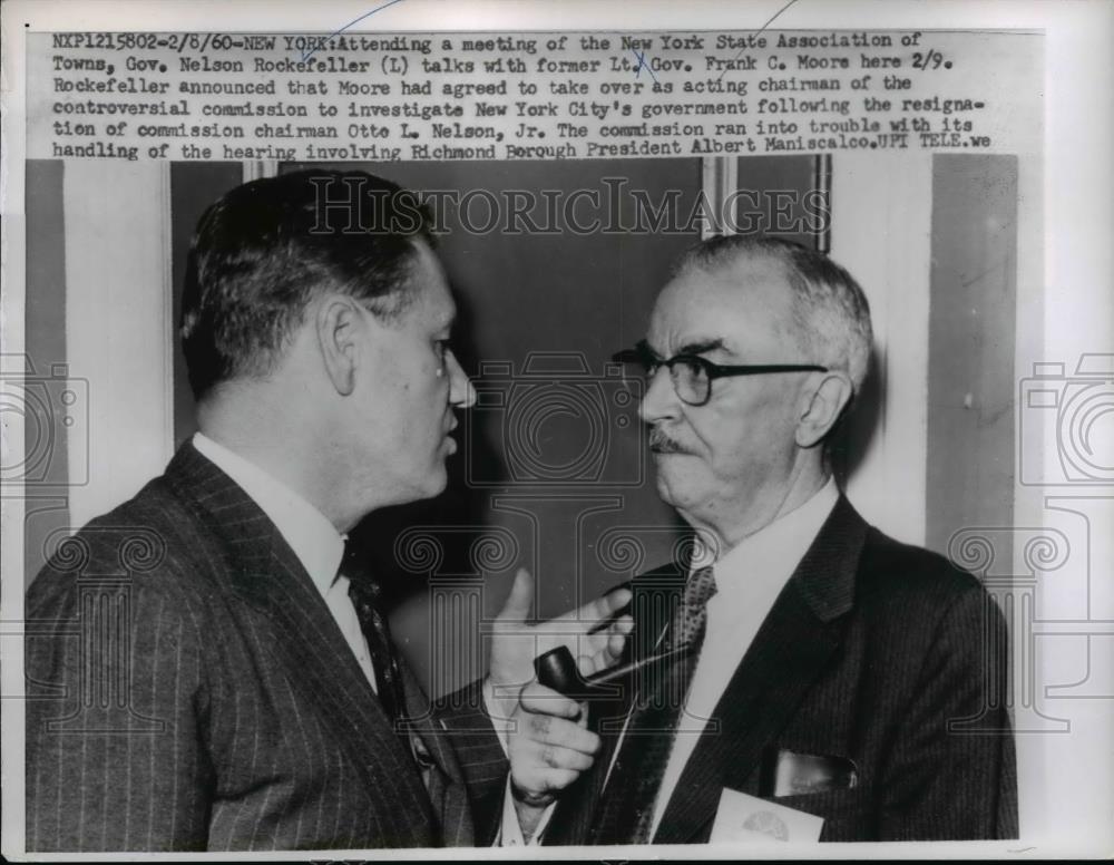 1960 Press Photo New York Gov. Nelson Rockefeller talks with Former Lt Gov. - Historic Images