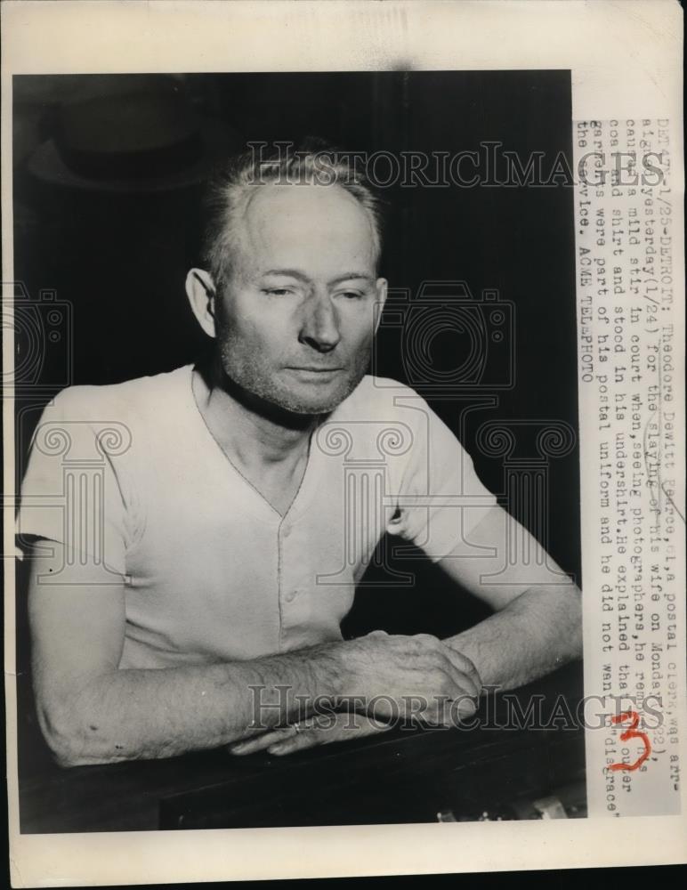 1951 Press Photo Theodore Dewitt Peace Postal clerk arrested for killing wife - Historic Images