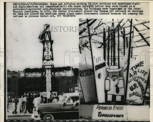 1960 Press Photo Havana-Signs and effigies mocking US wire services and oil co's - Historic Images