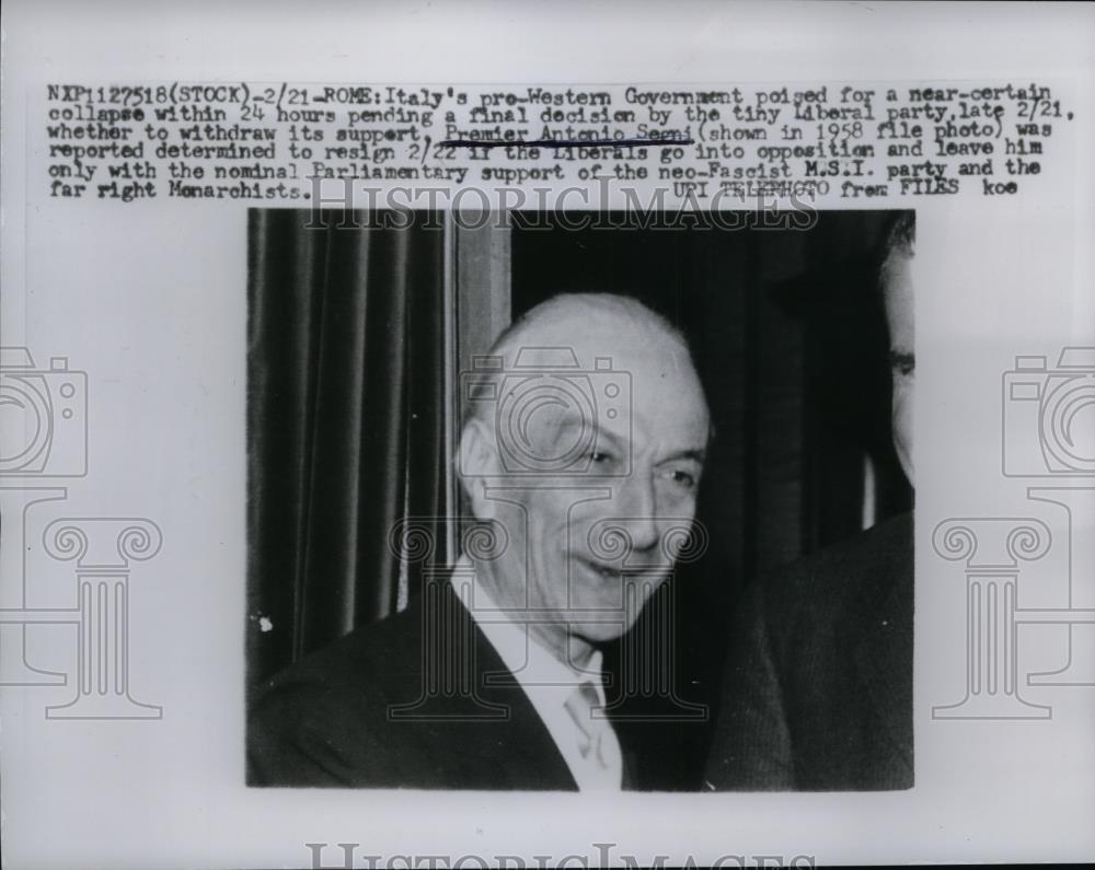 1960 Press Photo Antonio Segni, Italy&#39;s Premier, resigned for Liberal Party. - Historic Images