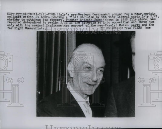 1960 Press Photo Antonio Segni, Italy's Premier, resigned for Liberal Party. - Historic Images