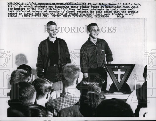 1958 Press Photo John Arhene and Bobby Keene are for Integrated Schools - Historic Images