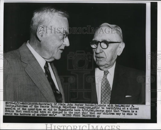 1956 Press Photo Secretary of State John Foster Dulles Walter George Washington - Historic Images