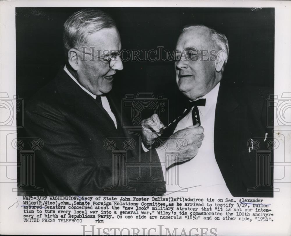 1954 Press Photo Secretary of State John Foster Dullas &amp; Senator Alexander Wiley - Historic Images