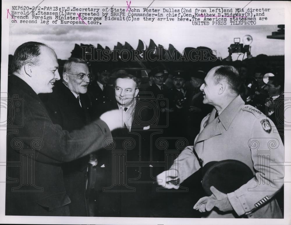 1953 Press Photo Secretary State John Dulles Matthew B Ridgway George Bidault - Historic Images