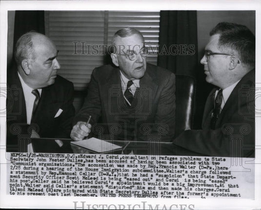 1955 Press Photo Edward J Corsi John Foster Dulles Scott McLeod in Washington DC - Historic Images