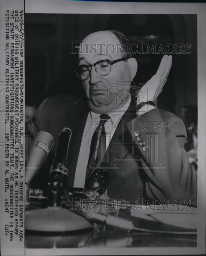 1955 Press Photo Washington DC, Harry Lev Of Chicago Accused Of Bribing Military - Historic Images