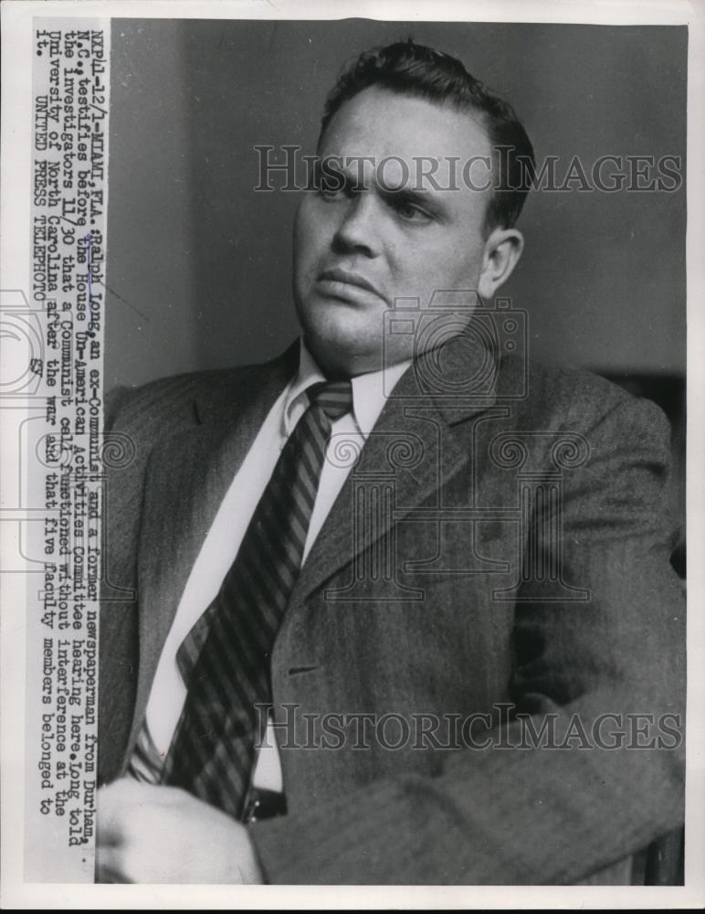 1954 Press Photo Ralph Long Testifies Before House Un-American Activities - Historic Images