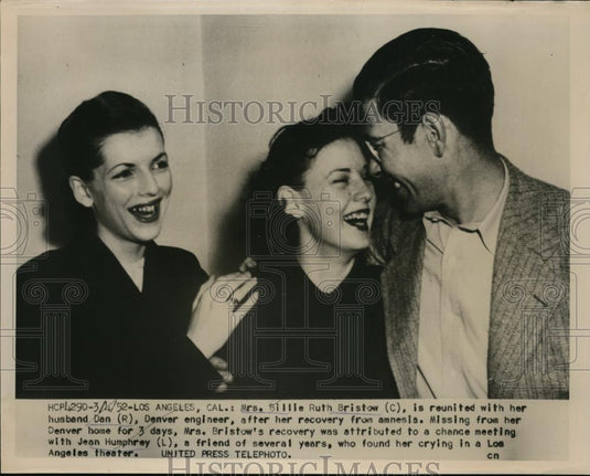 1952 Press Photo Mrs Billie Ruth Bristow & Husband Dan Reunited After Amnesia - Historic Images
