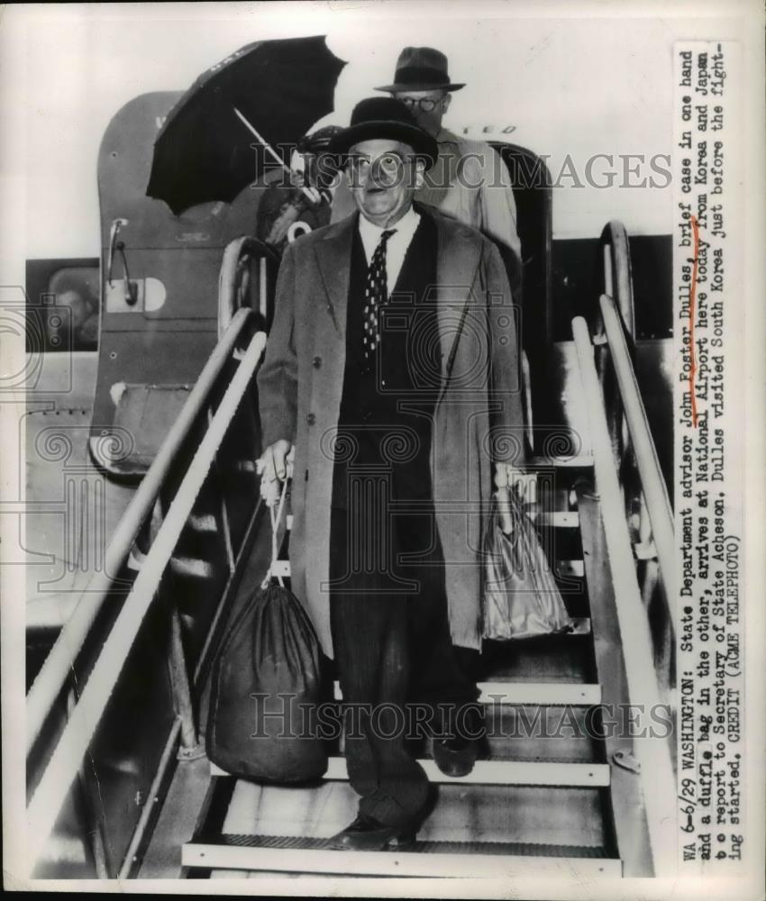 1950 Press Photo Secretary of State John Foster Dulles Arriving from S Korea - Historic Images