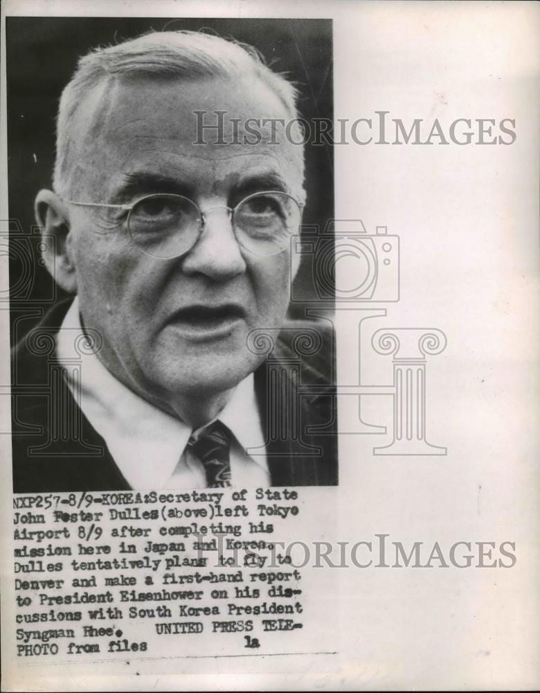 1953 Press Photo Secretary of State John Foster Dulles at Tokyo Airport - Historic Images