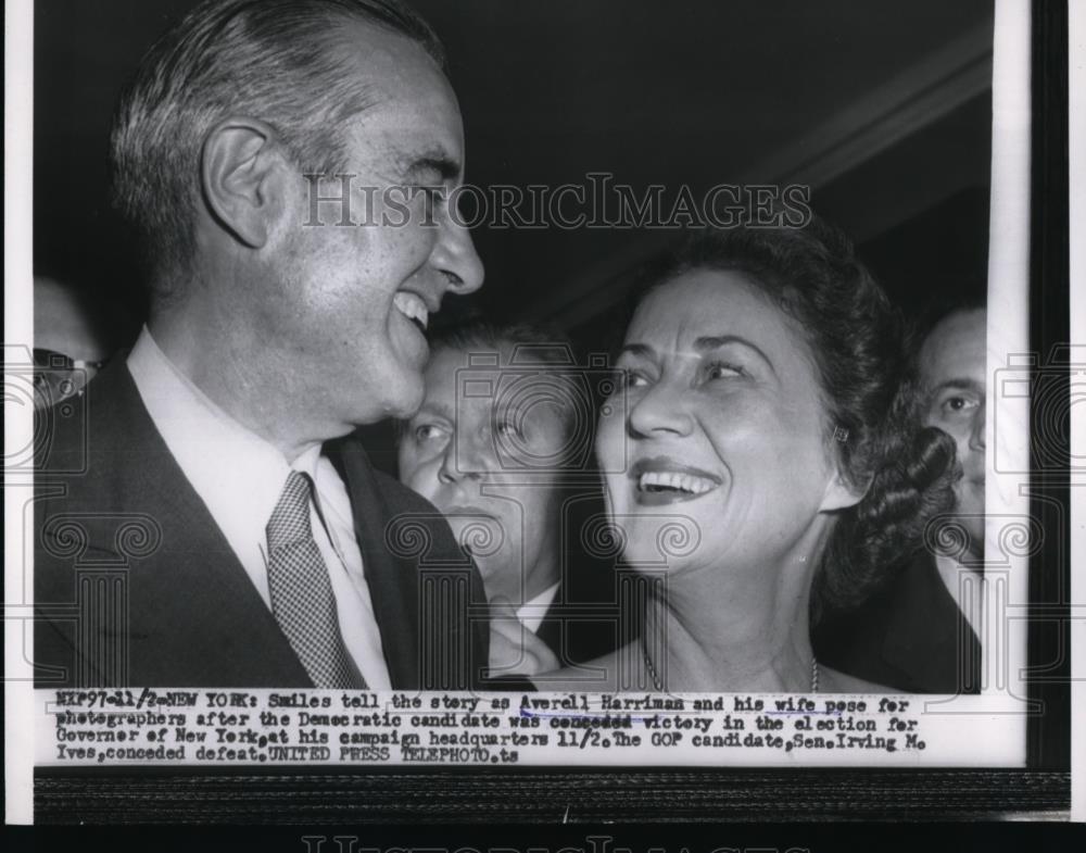 1954 Press Photo Averell Harriman &amp; Wife Democrat Candidate for Governor of NY - Historic Images