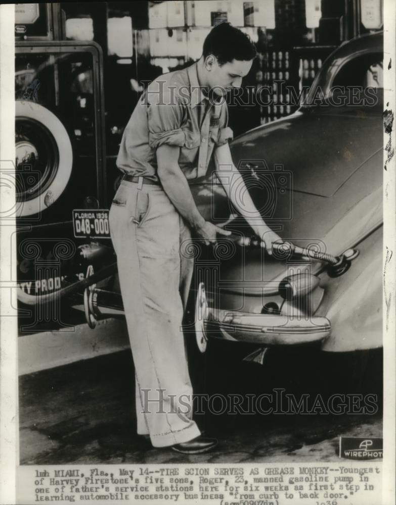 1936 Press Photo The Youngest of Harvey Firestone&#39;s five son as Grease Monkey - Historic Images