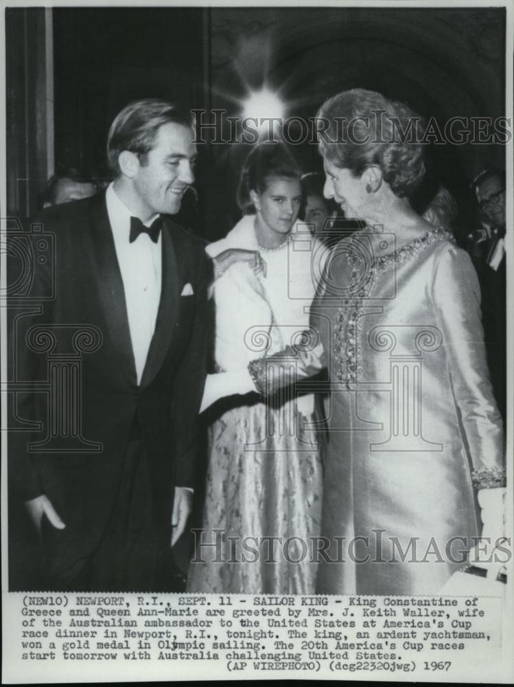 1967 Press PKing Constantine of Greece &amp; Queen Ann-Marie at America&#39;s Cup dinner - Historic Images