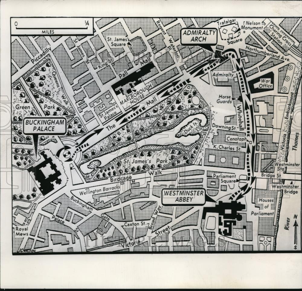 1947 Press Photo The map of the Royal wedding procession - Historic Images