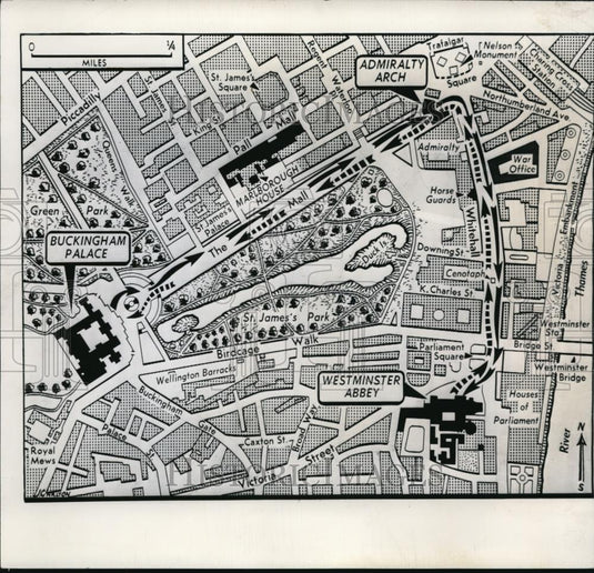 1947 Press Photo The map of the Royal wedding procession - Historic Images