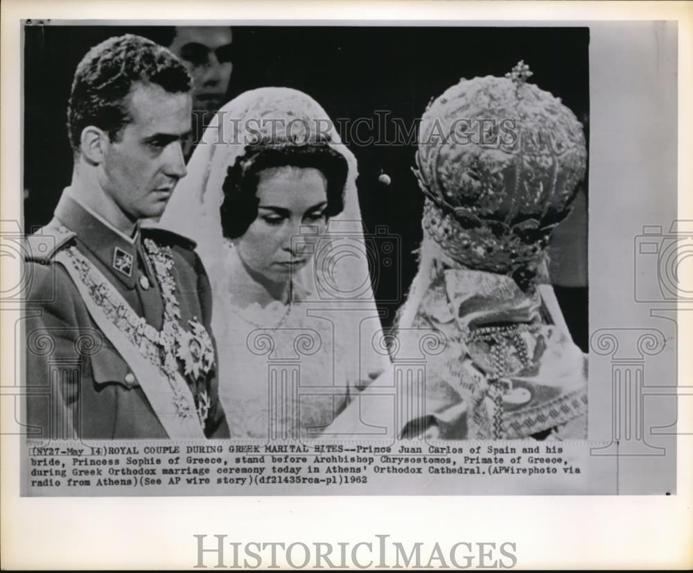 1962 Press Photo Prince Juan Carlos and his bride Princess Sophia of Greece - 56 - Historic Images