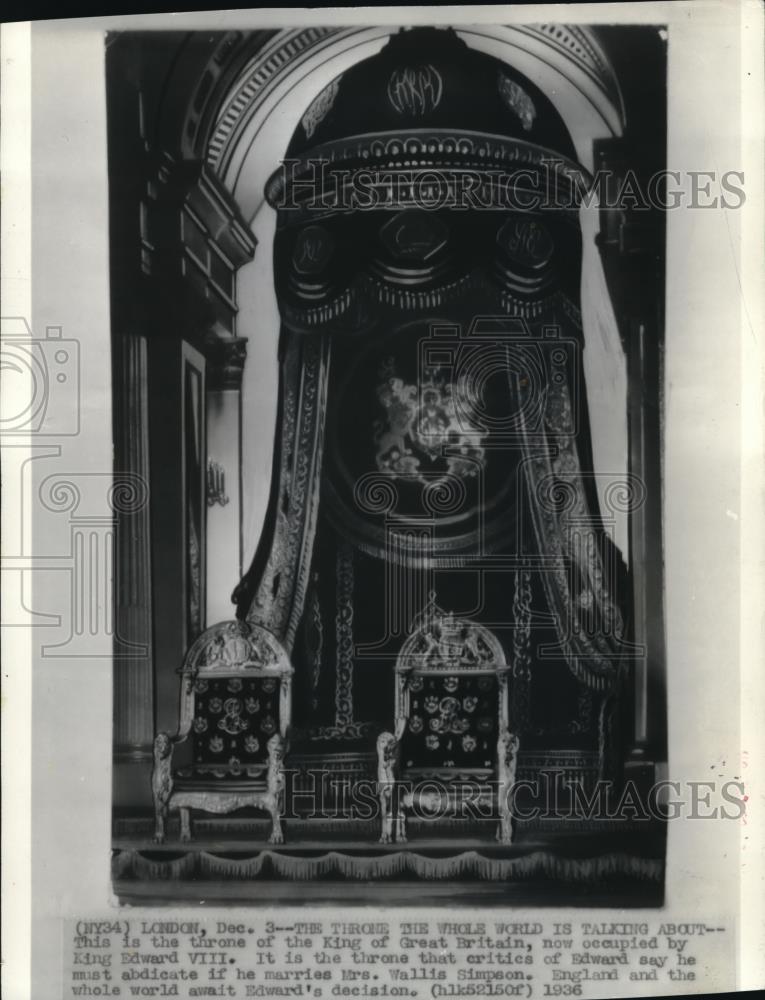 1936 Press Photo The throne of the King of Great Britain - Historic Images