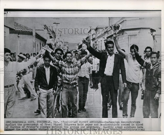 1962 Press Photo Display Bloody Paper & Handkerchief from victims blood - Historic Images