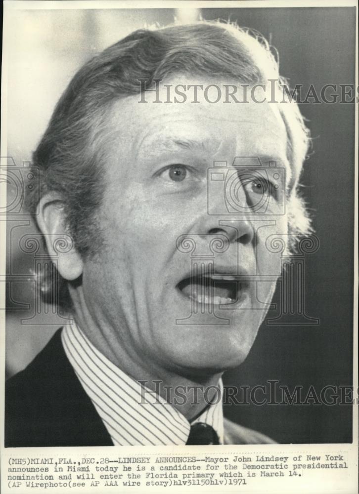 1971 Press Photo Lindsey announces he is candidate for Democratic Presidential - Historic Images