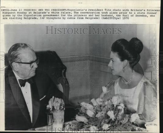 1970 Press Photo Yugoslavia's President Tito chats with Britain's Princess - Historic Images