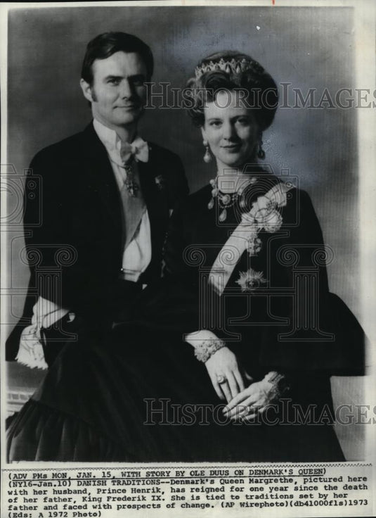 1973 Press Photo Denmark Queen Margarette with husband Prince Henrik - Historic Images