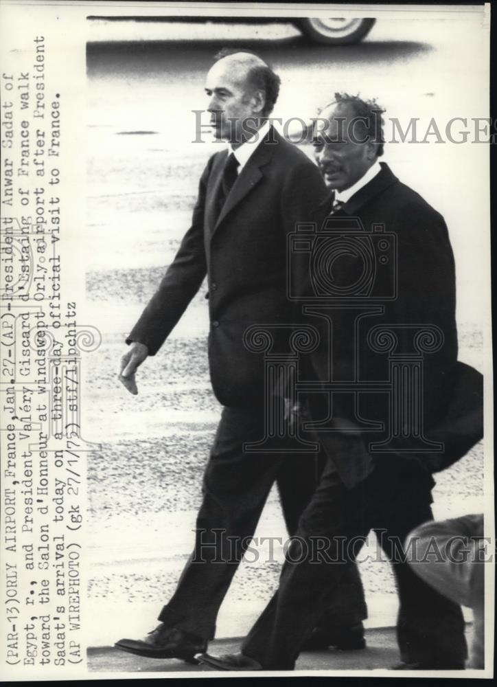 1975 Press Photo Egypt Pres Anwar Sadat France Pres Valery Giscard d&#39;Estaing - Historic Images